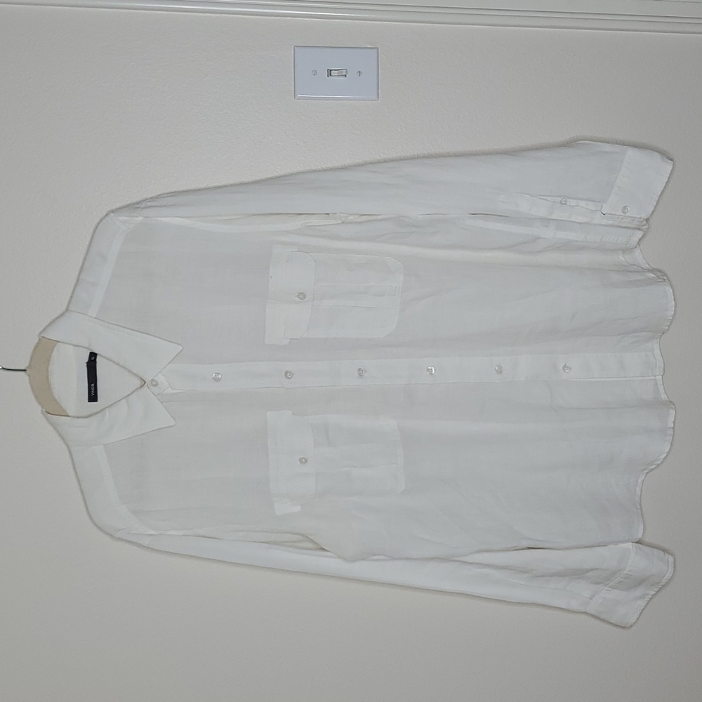 Vince Linen White Button Down Shirt Size XL